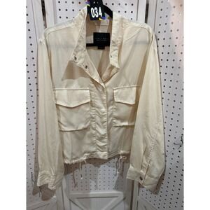 Sanctuary Cream Utility Jacket Drawstring Waist Snap Button Pockets Size XL